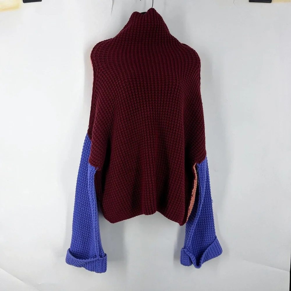 Free People Park City Colorblock Chunky‎ Knit Sweater Mock Neck Women SZ S